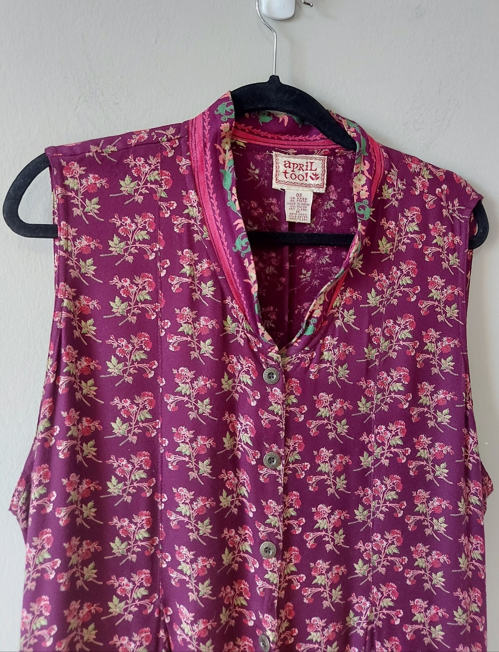 April Too Cornell Cottagecore Sleeveless Button Front Tie Back Floral Maxi Dress - Picture 6 of 9